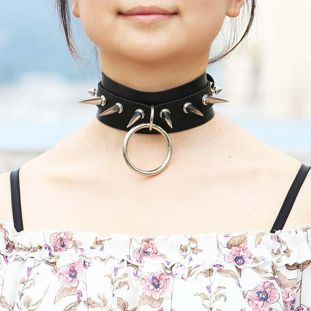 Double O Ring Circle Choker Punk Rock Necklace Leather Jewelry Statement Collar